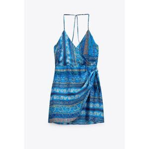 ZARA SCARF PRINT MINI DRESS STRAPPY SUMMER BLUE PAISLEY FLORAL M